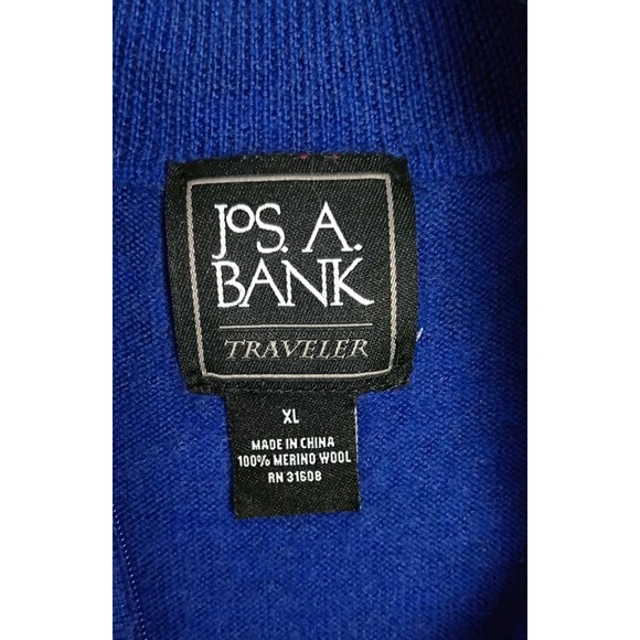 Jos A Bank Traveler Blue 1/4 Zip Pullover Sweater Mens XL 100% Merino Wool - Picture 3 of 4